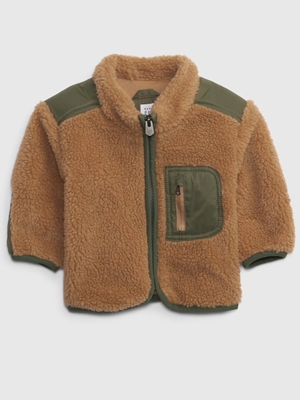 GAP Baby Sherpa Jacket in Camel with Olive Accents 12-18 months